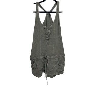 Urban Behaviour army Green Henley Romper Boho Cargo Utility Drawstring Pockets M